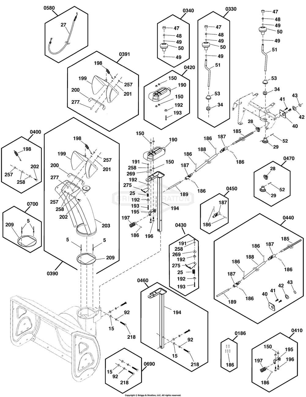 Discharge Chute Group Diagram and Parts List for 1696833-03 (ELITE1527)(2019) Briggs and Stratton Snow Blower